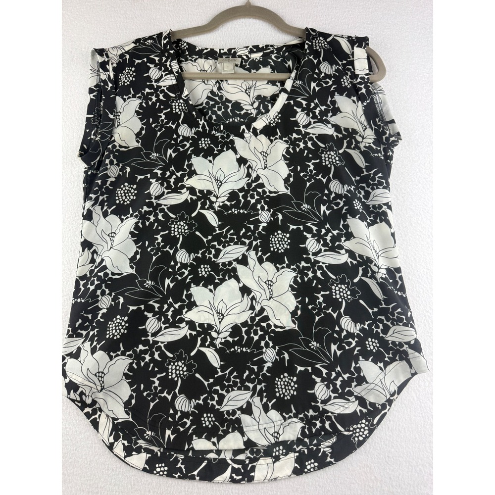 J.Crew Womens Black White Floral Sleeveless Shell Blouse Top F1057 Size 2